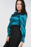 Flower Patch With Ruffle Neck Satin Blouse