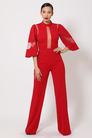 Semi Sheer Mesh Contrast Bodice Jumpsuit