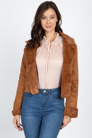 Suede Faux Fur Moto Jacket