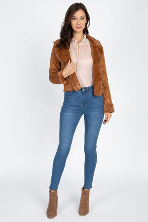 Suede Faux Fur Moto Jacket