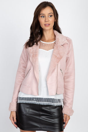 Suede Faux Fur Moto Jacket