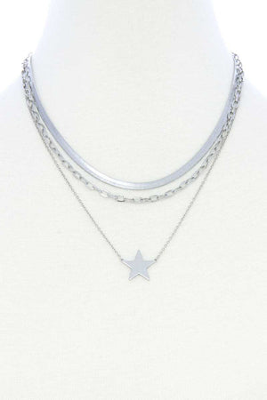 Triple Layer Star Pendant Metal Necklace