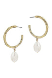 Fashion Open Hoop And Fresh Water Pearl Drop Earring