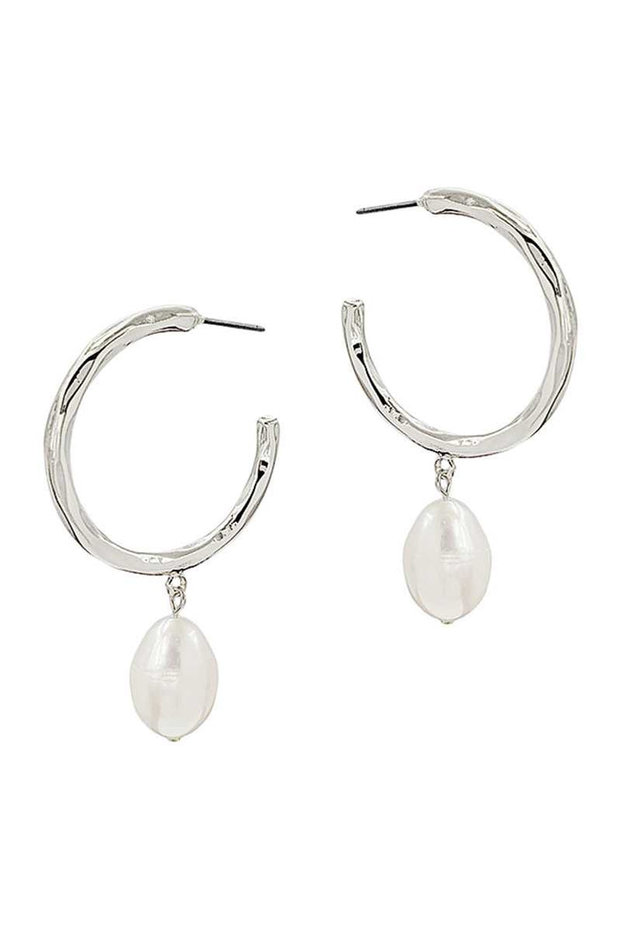 Fashion Open Hoop And Fresh Water Pearl Drop Earring