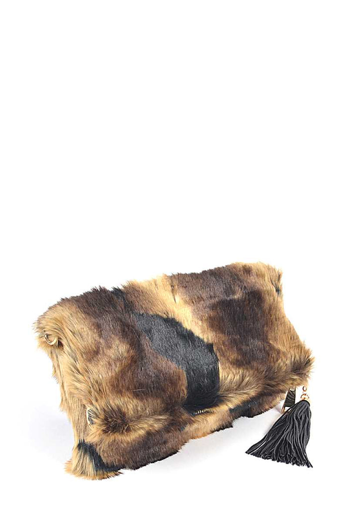 Tiger Print Fur Foldable Clutch