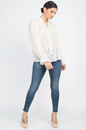 Semi Sheer Ruffle Blouse