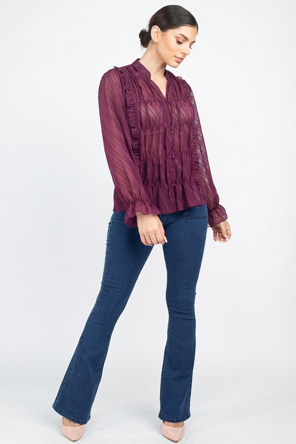 Semi Sheer Ruffle Blouse