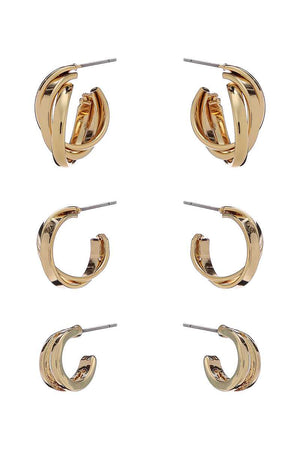 Basic Metal Mini Hoop 3 Pair Earring Set