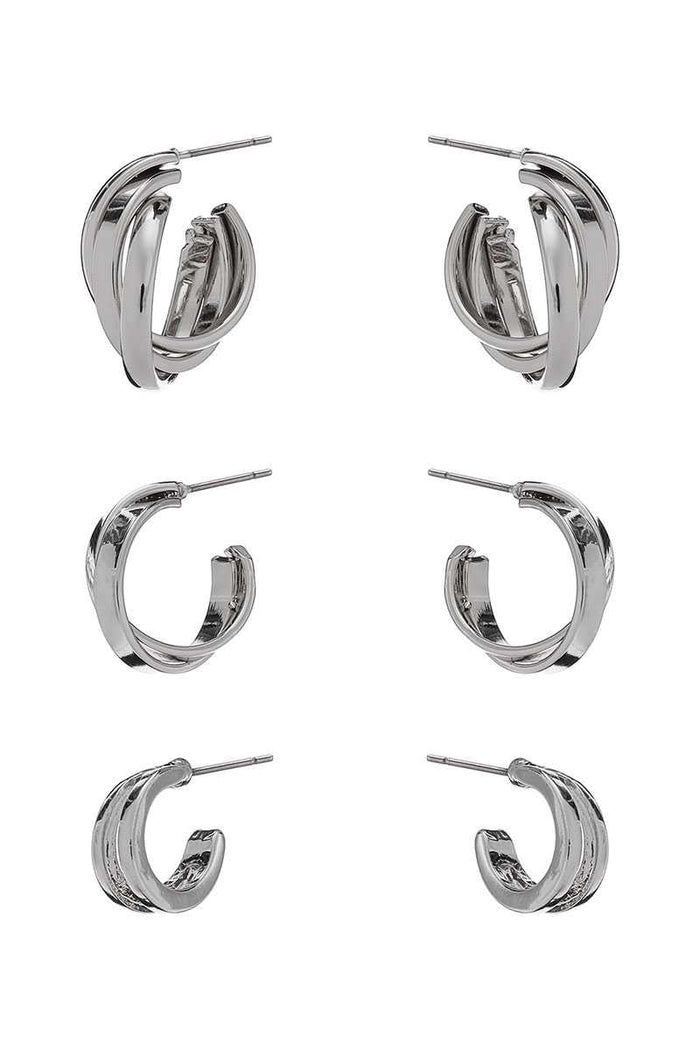 Basic Metal Mini Hoop 3 Pair Earring Set