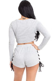 Color Contrast Lace Up Side Shorts Set