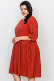 Plus Size Black Tie Sleeve Loose Midi Dress