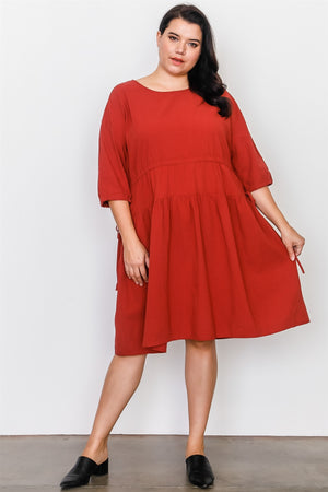 Plus Size Black Tie Sleeve Loose Midi Dress