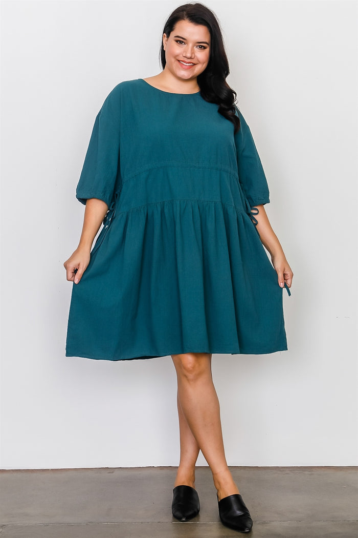 Plus Size Black Tie Sleeve Loose Midi Dress