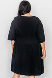 Plus Size Black Tie Sleeve Loose Midi Dress