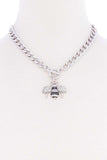 Rhinestone Bee Pendant Toggle Clasp Necklace