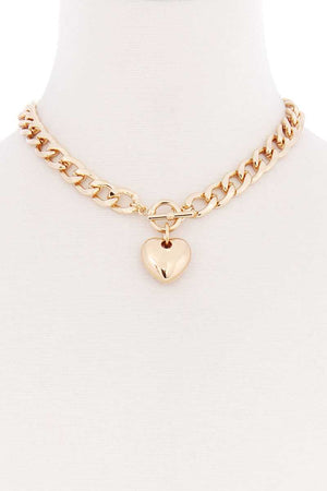 Basic Chunky Chain With Heart Pendant Necklace