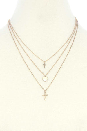 Dainty Cross Charm Layered Necklace