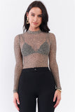 Taupe & Black Cheetah Sheer Mesh Mock Neck Long Sleeve Bodysuit