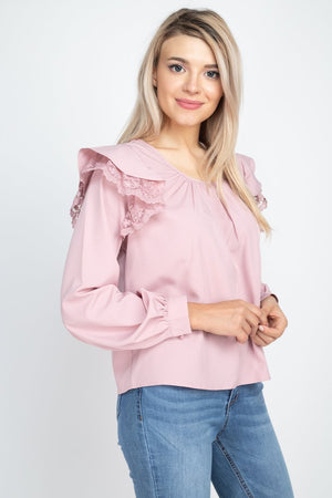 Balloon Sleeve Lace Ruffle Top