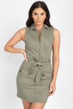 Belted Cargo Pockets Mini Dress