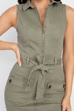 Belted Cargo Pockets Mini Dress