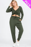 Plus Size Strap Ruched Top And Jogger Pants Set