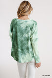 Tie Dye Round Neck Ribbed Button Front Top With Round Hem