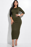 Solid 3/4 Sleeve Midi Dress With Back Cut Out