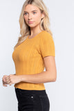 Short Slv Crew Neck Pointelle Sweater Top