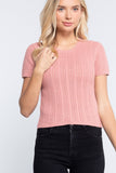 Short Slv Crew Neck Pointelle Sweater Top