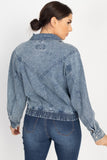 Ribbed Hem Belted Denim Jacket