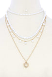 Puffy Heart Charm Pearl Bead Layered Necklace