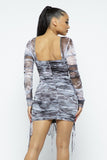 Tie Dyed Mesh Mini Dress W/ Lace Up Details