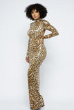 Animal Foil Mock Neck Body Con Maxi Dress