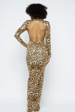 Animal Foil Mock Neck Body Con Maxi Dress