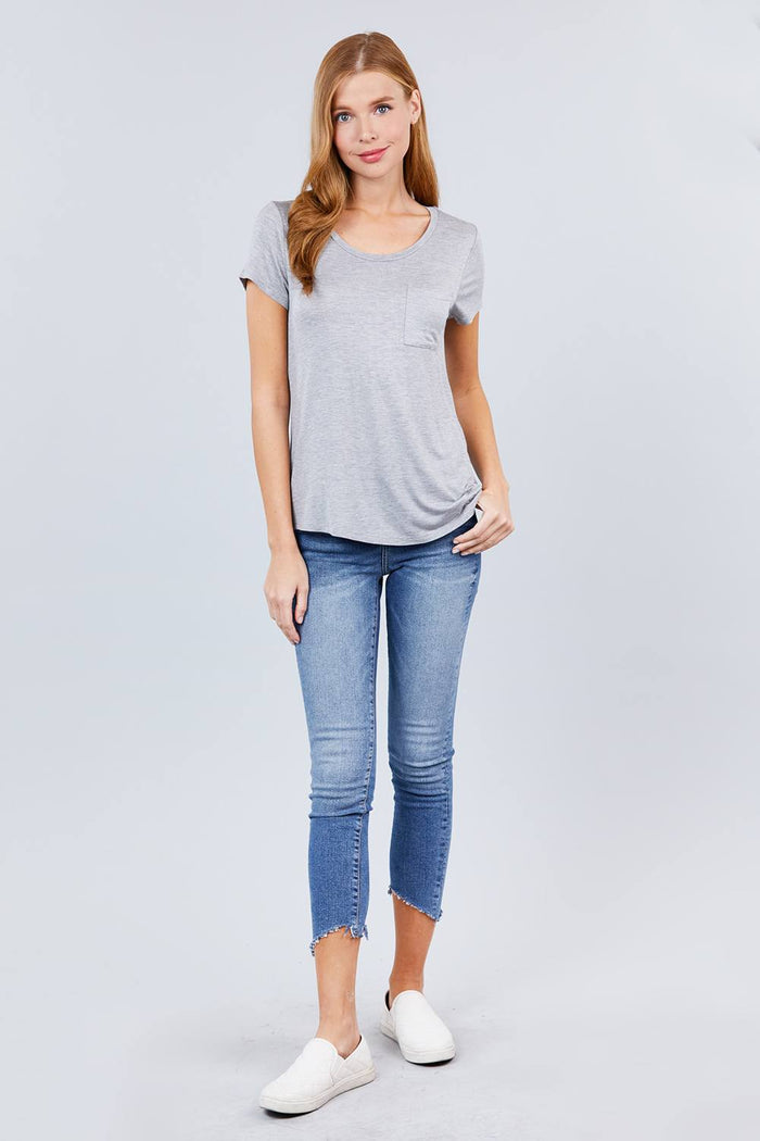 Short Sleeve Scoop Neck Top With Pocket