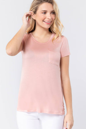 Short Sleeve Scoop Neck Top With Pocket