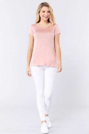 Short Sleeve Scoop Neck Top With Pocket