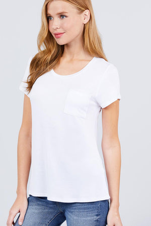 Short Sleeve Scoop Neck Top With Pocket