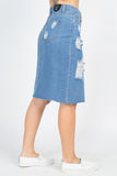 Distressed Front Slit Denim Skirt