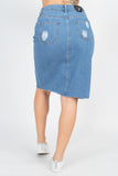 Distressed Front Slit Denim Skirt