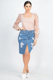 Distressed Front Slit Denim Skirt