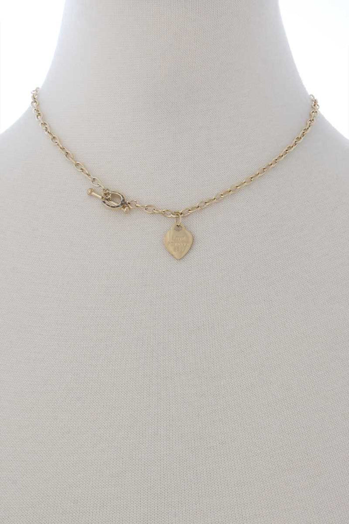 Fashion Heart Pendant Metal Toggle Clasp Necklace