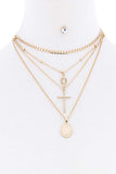 Fashion Multi Layer Chain Bead Angel Cross Holy Necklace With Earring Set