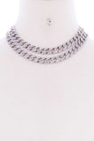 2 Layered Link Metal Chain Stud Stone Short Necklace Earring Set