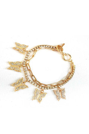 Fashion Trendy Double Layer Rhinestone Butterfly Bracelet