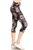 Yoga Style Banded Lined Sugar Skull Printed Knit Capri Legging With High Waist