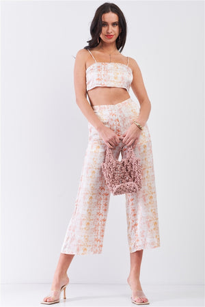 Silky Snake Print Sleeveless Crop Top & High Waist Flare Bottom Pants Set