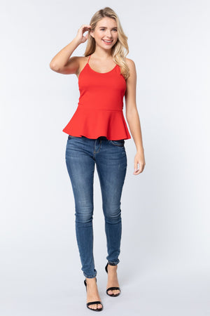 V-neck Cami Peplum Knit Top