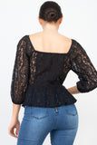 Smock Waist Lace Embroidered Top